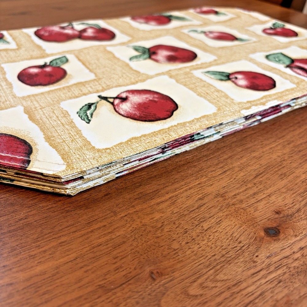 6 Vintage Apple Vinyl Double Sided Placemats Red Fruit Farmhouse Set